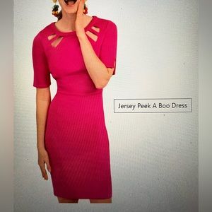 Gretchen Scott Jersey Peek a Boo Dress -M-Pink, orange contrast inside, EUC